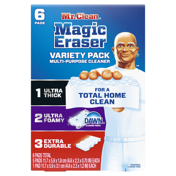 Mr. Clean Magic Eraser Cleaning Pads Variety Pack, 4-5/8in x 2-5/16in, Pack Of 6 Pads