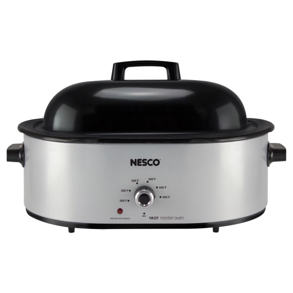 Nesco 18 Qt 1450W Portable Roaster With Porcelain Cookwell, Silver