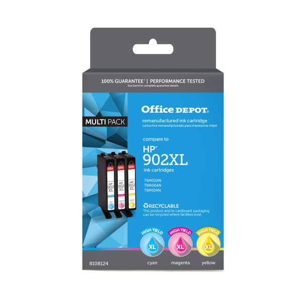 Office Depot Remanufactured Cyan; Magenta; Yellow High-Yield Ink Cartridge Replacement For HP 902XL, Pack Of 3