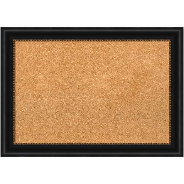 Amanti Art Non-Magnetic Cork Bulletin Board, 28in x 20in, Natural, Manhattan Black Plastic Frame