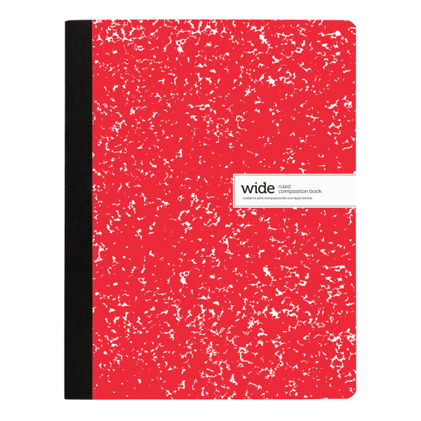 Office Depot Brand Composition Notebook, 9-3/4in x 7-1/2in, Wide Ruled, 100 Sheets, Red/White