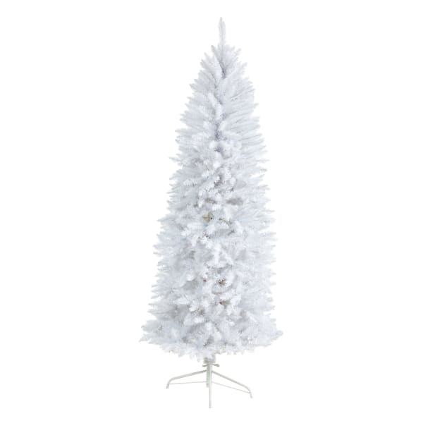 Nearly Natural Fir 72inH Slim Artificial Christmas Tree With Bendable Branches, 72inH x 29inW x 29inD, White