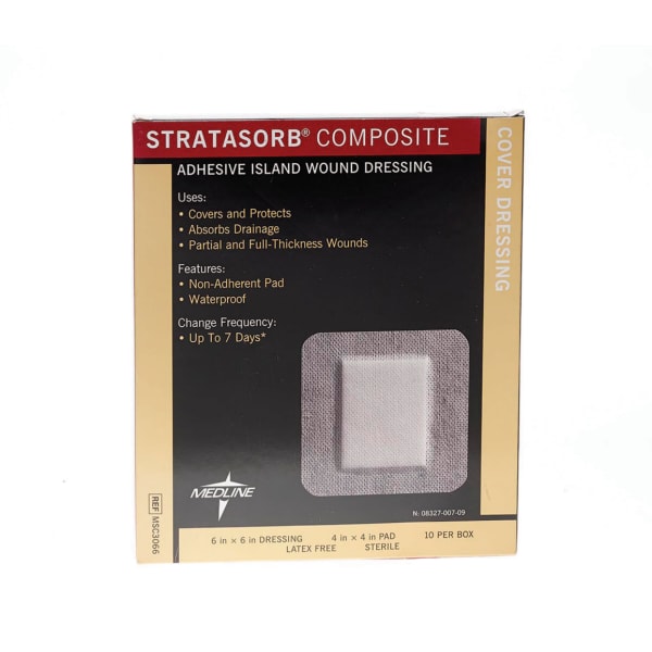 Medline Stratasorb Composite Island Dressings, 6in x 6in, White, Box Of 10