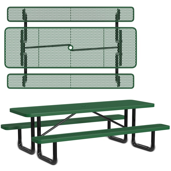 Leisure Craft Rectangle Outdoor Picnic Table, 29-11/16inH x 96inW x 62inD, Black/Green
