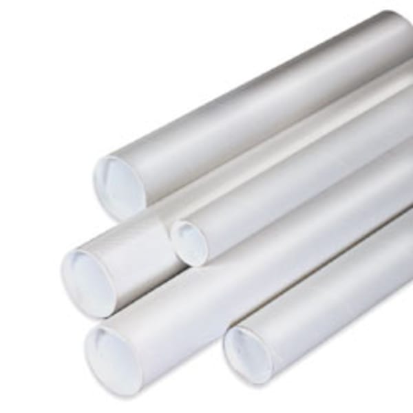 Partners Brand White Mailing Tubes With Plastic Endcaps, 2in x 20in, 80% Recycled, Pack Of 50