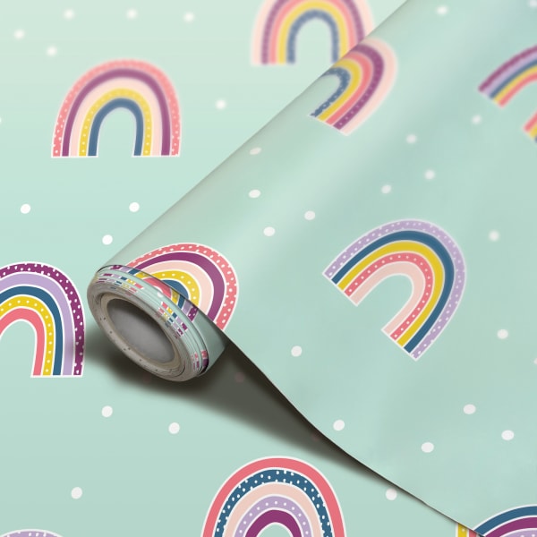 Teacher Created Resources Peel And Stick Decorative Paper Roll, 17-1/2in x 10', Oh Happy Day Rainbow