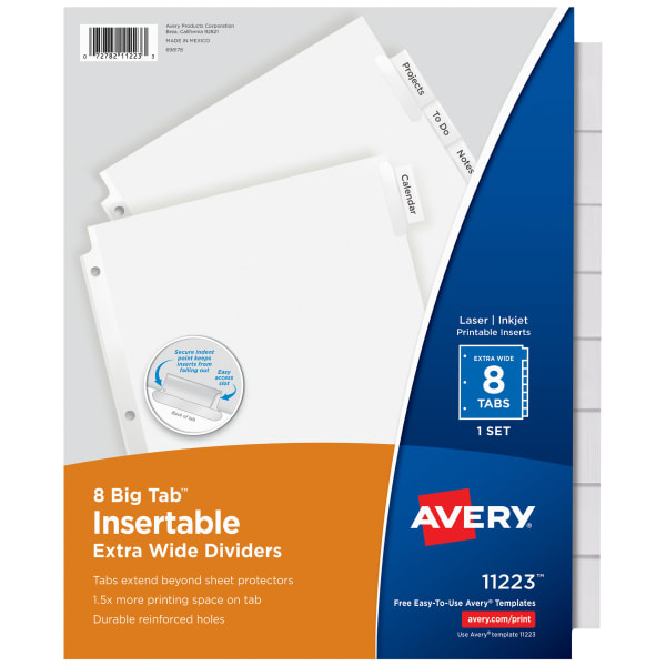 Avery Big Tab Extra-Wide Insertable Dividers, Clear Reinforced, White/Clear, 8-Tab