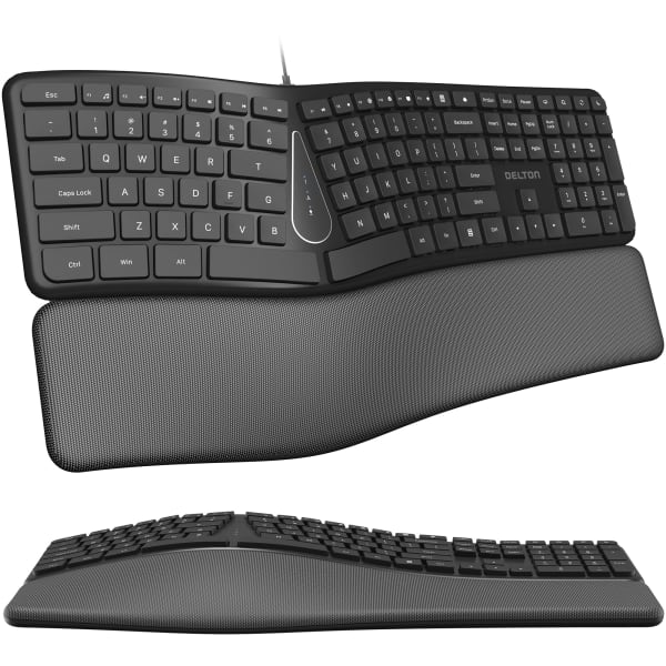 Delton KB250 Ergonomic Wired Keyboard, Black