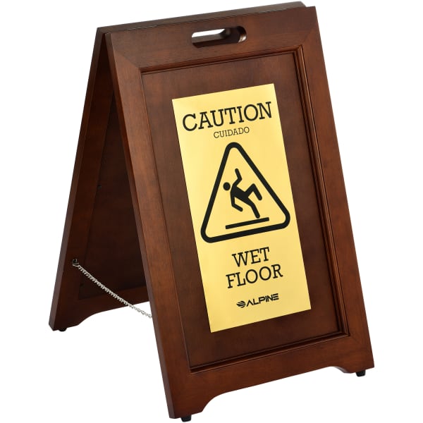 Alpine 2-Sided Bilingual Wet Floor Sign, 24in, Brass