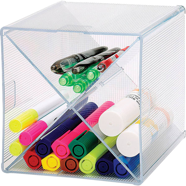 Business Source X-Cube Storage Organizer - 4 Compartment(s) - 6in Height x 6in Width x 6in Depth - Desktop - Clear - 1 Each