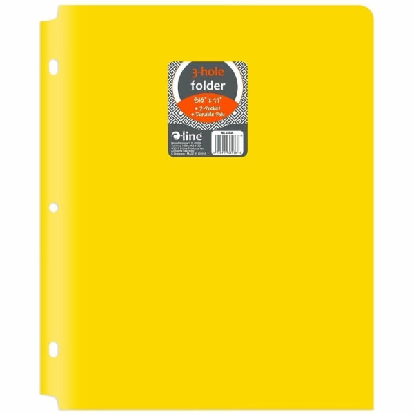 C-Line 2-pocket Heavyweight Poly Portfolio Pocket - 9.4in Width x 11.4in Length x 100 mil Thickness - For Letter 8 1/2in x 11in Sheet - 3 x Holes - Ring Binder - Rectangular - Yellow - Polypropylene - 25 / Box