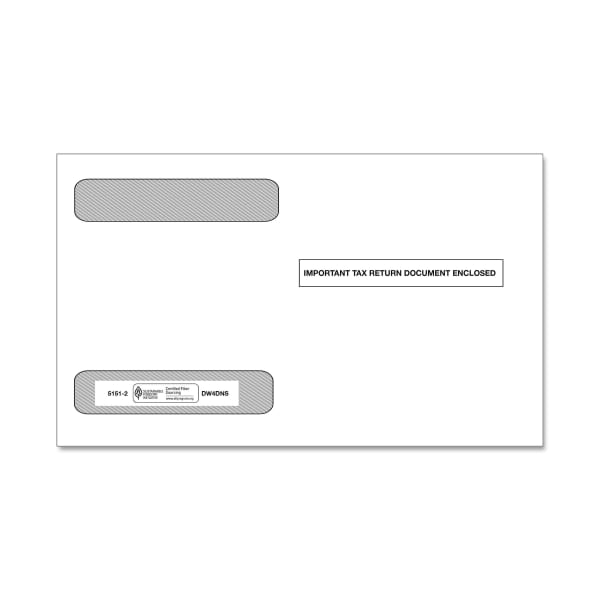 ComplyRight Double-Window Envelopes For W-2 (5218) Tax Forms, 5-5/8in x 9in, Self-Seal, White, Pack Of 100 Envelopes