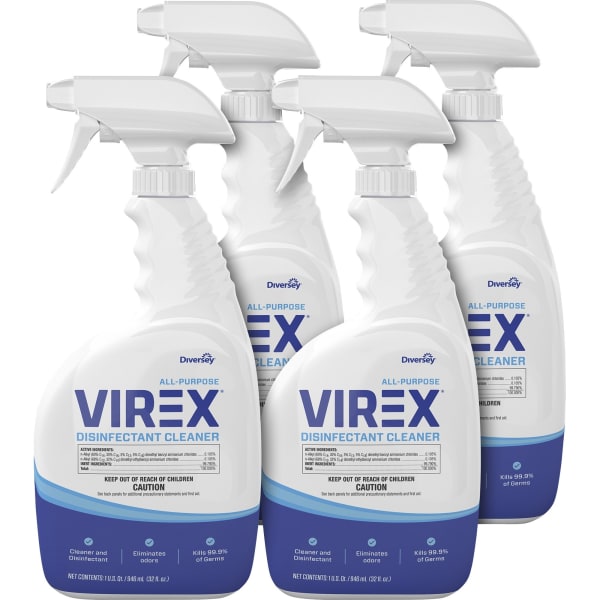 Diversey All-Purpose Virex Disinfectant Cleaner - Ready-To-Use Spray - 32 fl oz (1 quart) - Citrus ScentSpray Bottle - 4 / Carton - Clear
