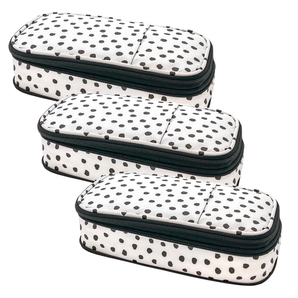 Teacher Created Resources Pencil Cases, 2-1/2inH x 4-1/4inW x 9inD, Black Painted Dots On White, Pack Of 3 Cases