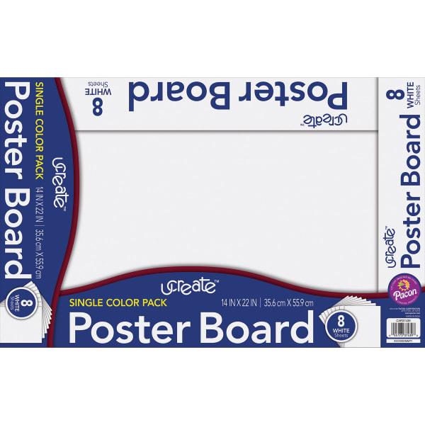 UCreate Poster Board Sheets, 12 pt. Card Stock, 14in x 22in, White, 8 Sheets Per Pack, Carton Of 24 Packs