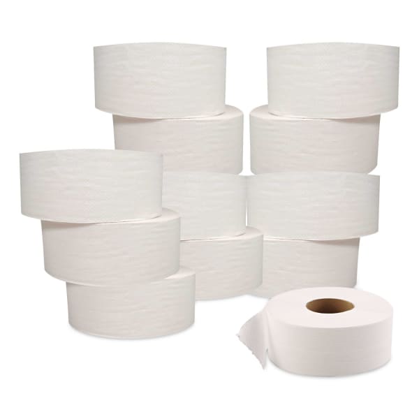 GEN JRT Jumbo Bath Tissue, Septic Safe, 2-Ply, White, 3.3in x 500 ft, 12/Carton