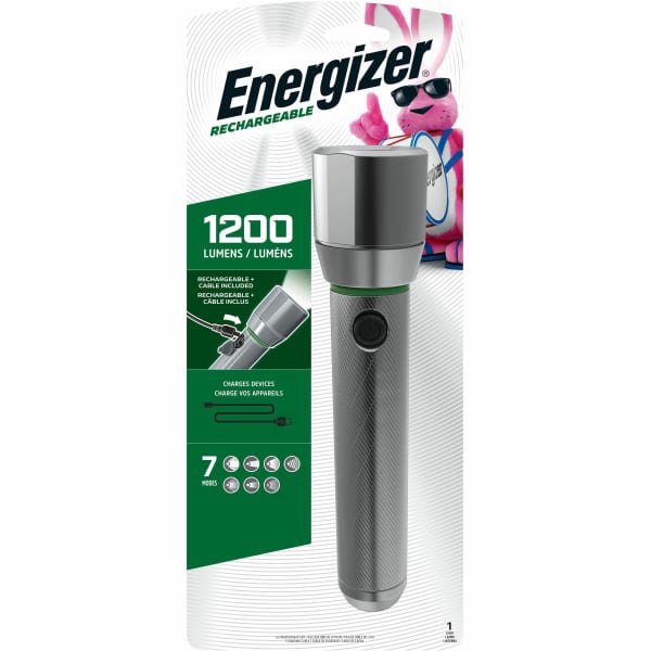 Energizer Vision HD Rechargeable LED Flashlight - LED - 1000 lm Lumen - Battery Rechargeable - Battery, USB - Aluminum Alloy - Drop Resistant, Impact Resistant - Aluminum - 1 Each