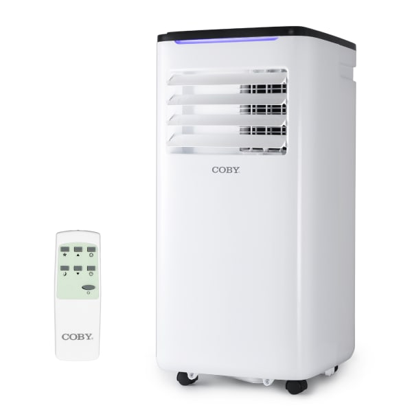 COBY Portable Air Conditioner 3-in-1 AC Unit, Dehumidifier & Fan, 10,000 BTU, 27-1/2inH x 13-15/16inW x 13-5/16inD, White