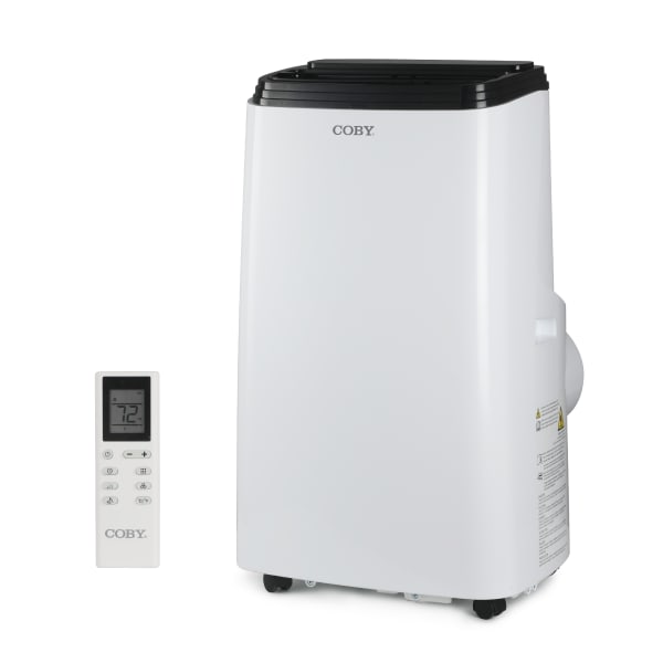 COBY Portable Air Conditioner 4-in-1 AC Unit, Heater, Dehumidifier & Fan, 12,000 BTU, 28-15/16inH x 16-3/4inW x 14-3/4inD, White