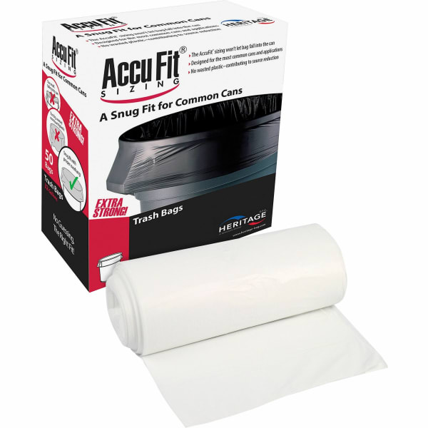 Heritage Accufit RePrime Can Liners - 55 gal Capacity - 40in Width x 53in Length x 0.90 mil (23 Micron) Thickness - Low Density - Clear - Linear Low-Density Polyethylene (LLDPE) - Garbage - 50 Box - 3 / Carton