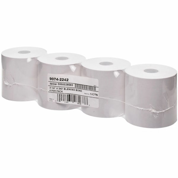 ICONEX 1-ply Blended Bond Paper POS Receipt Roll - 3 15/64in x 243 ft - White - 4 / Pack