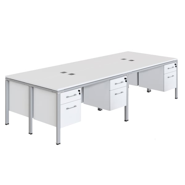 Boss Office Products Simple Systems Workstation Quad Desks With 4 Pedestals, 30inH x 71inW x 29-1/2inD, White
