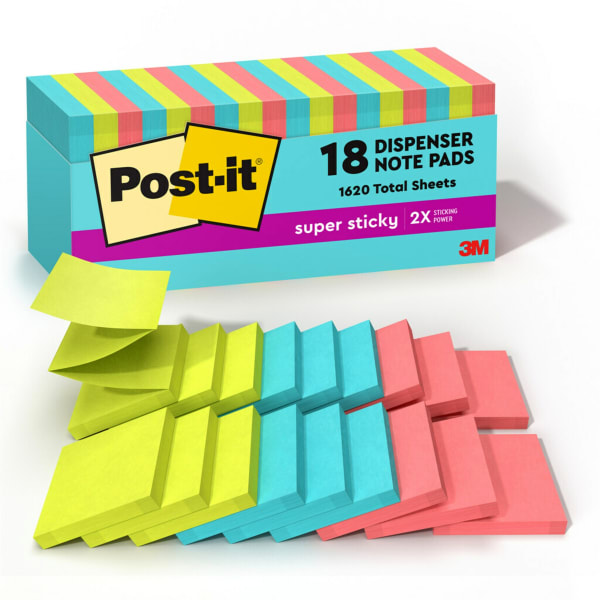 Post-it Super Sticky Pop Up Notes, 18 Pads, 3 in x 3 in, 2x the Sticking Power, School Supplies and Office Products, Sticky Notes for Vertical Surfaces, Monitors, Walls and Windows, Supernova Neons Collection