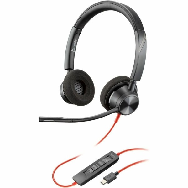 Poly Blackwire 3320 Stereo USB-C Headset +USB-C/A Adapter - Stereo - USB Type C, Mini-phone (3.5mm) - Wired - 32 Ohm - On-ear - Binaural - Ear-cup - 7.10 ft Cable - Omni-directional Microphone - Black