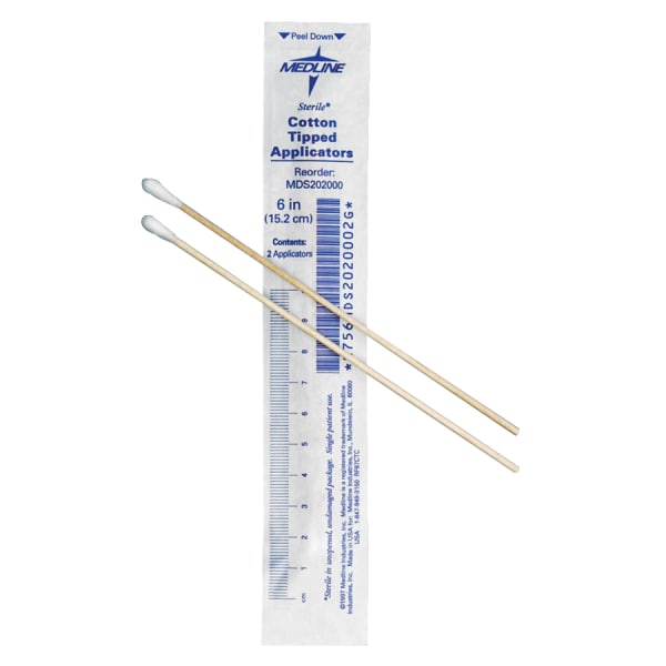 Medline Cotton Tip Applicators, 6in, Sterile, White, Box Of 200