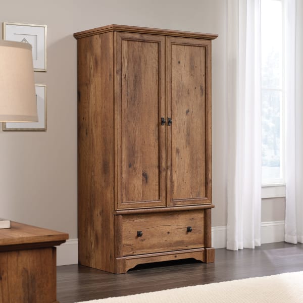 Sauder Palladia Armoire Storage With Garment Rod And Drawer, 66-3/4inH x 36-1/3inW x 21-2/5inD, Vintage Oak