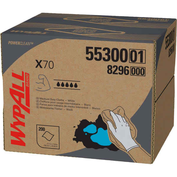 Wypall Power Clean X70 Medium Duty Cloths - 11.10in Width x 16.80in Length - White - Pulp Fiber, Polypropylene - 200 / Carton