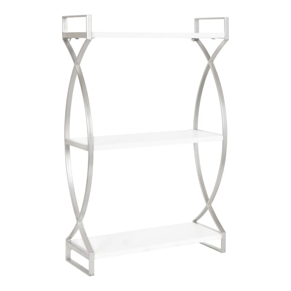 Kate and Laurel Arietta Tiered Shelves, 28inH x 18inW x 6-1/2inD, White/Silver