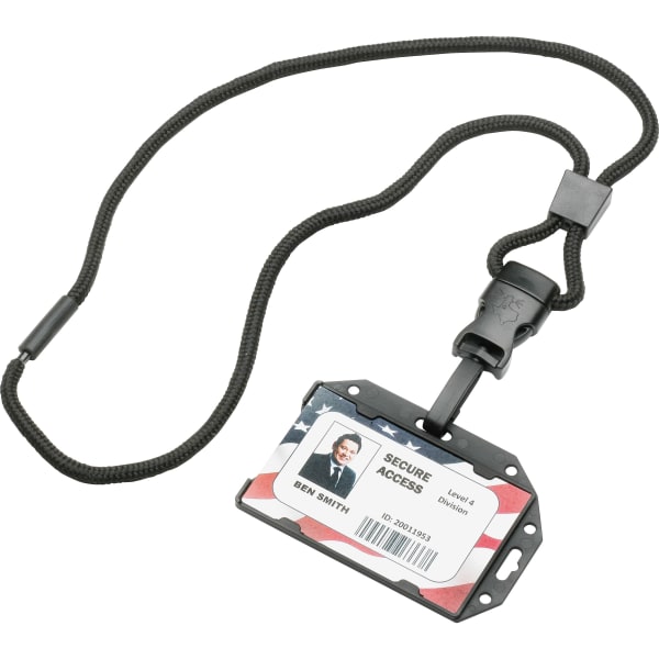 SKILCRAFT RFID Card Holder Lanyard - Horizontal, Vertical - 3.8in Height x 2.5in Width x 36in Depth - Plastic - Clear, Black - 1 Dozen - TAA Compliant