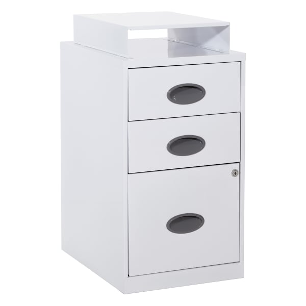 Office Star 18inD Vertical 3-Drawer Locking File Cabinet With Top Shelf, White