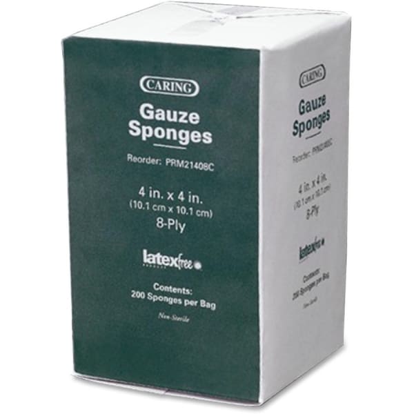Caring Non-sterile Cotton Gauze Sponges - 8 Ply - 4in Width x 4in Length - 200 / Pack