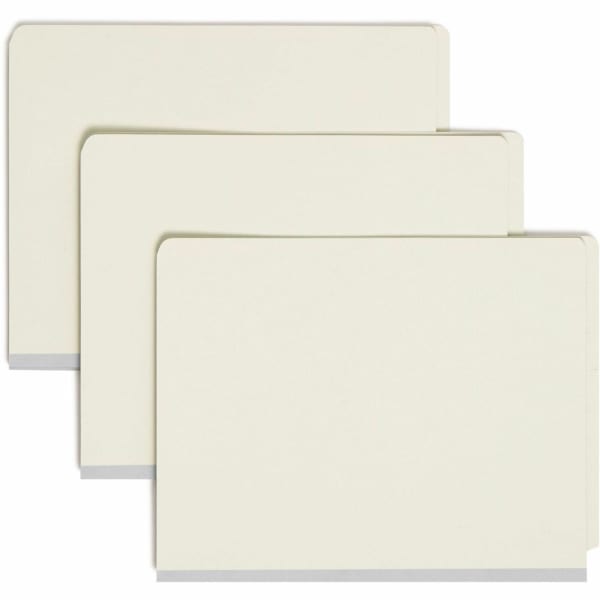 Smead Pressboard Classification Folders With SafeSHIELD Fasteners, End-Tab, 2 Divider, Letter Size, 60% Recycled, Gray/Green, Pack Of 10