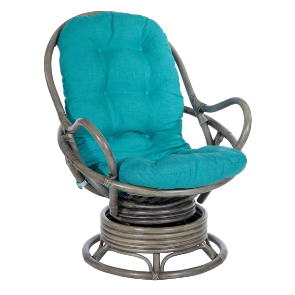 Office Star Tahiti Rattan Swivel Rocker Accent Chair, Blue/Gray