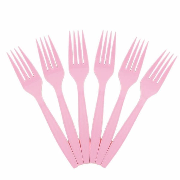 JAM PAPER Big Party Pack of Premium Plastic Forks, Pink, 100 Disposable Forks/Box