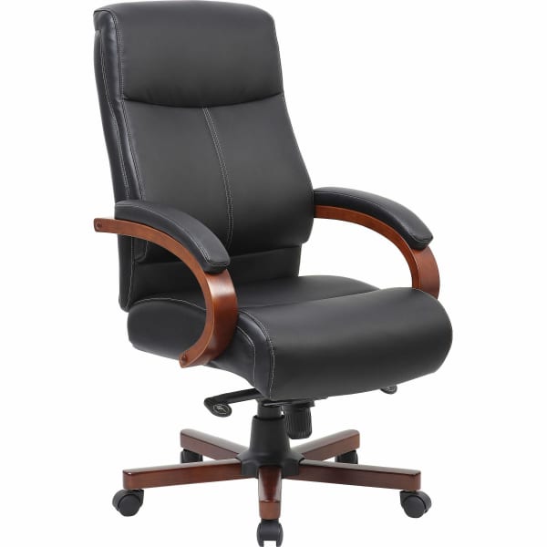 Lorell Executive Ergonomic Bonded Leather/Wood Chair, Black/Cherry