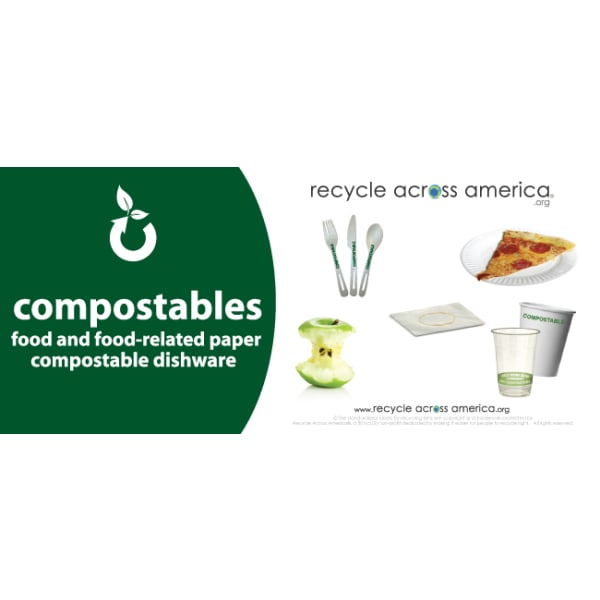 Recycle Across America Compostables Standardized Recycling Labels, COMPS-0409, 4in x 9in, Dark Green