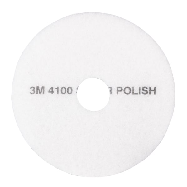 3M 4100 Super Polishing Floor Pads, 13in Diameter, White, Case Of 5