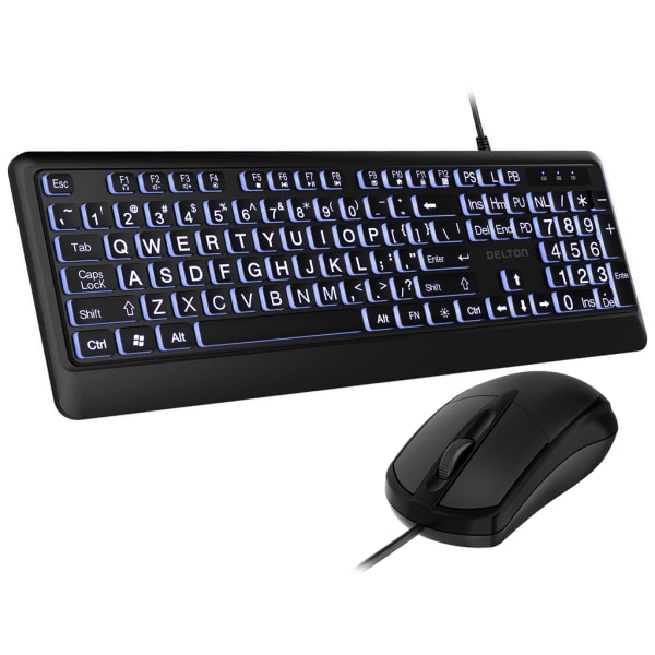 Delton KB20 Large Print Big Key Backlit Wired Keyboard, Black, Total Qty 1