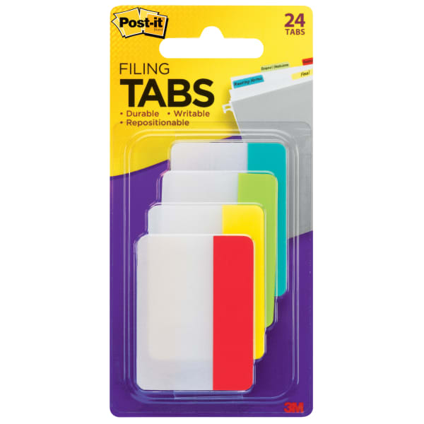 Post-it Tabs, 1.5 in. x 2 in., 1 Pack, 24 Tabs/Pack, Assorted Colors, Back to School Supplies for Students, Tabs for Textbooks and Notebooks