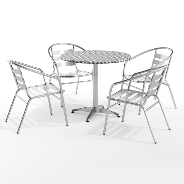 Flash Furniture Round Aluminum Indoor/Outdoor Table Set With 4 Slat-Back Chairs, 27-1/2inH x 31-1/2inW x 31-1/2inD, Aluminum