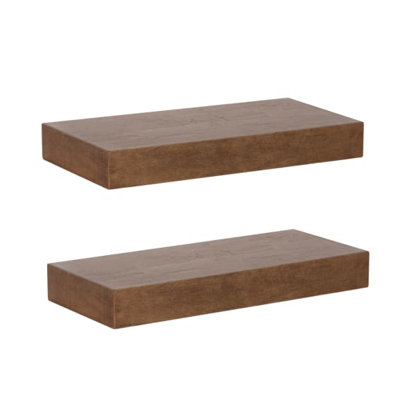 Kate and Laurel Havlock Wood Shelf Set, 2-1/4inH x 18inW x 8inD, Rustic Brown