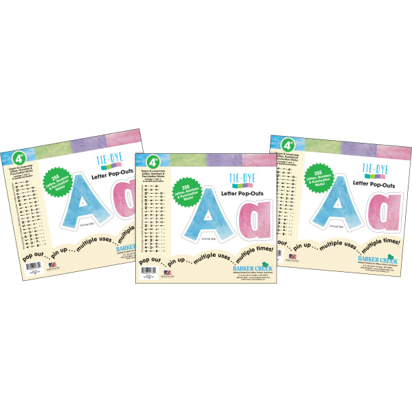 Barker Creek Letter Pop-Outs, 4in, Tie-Dye, Set Of 765 Pop-Outs