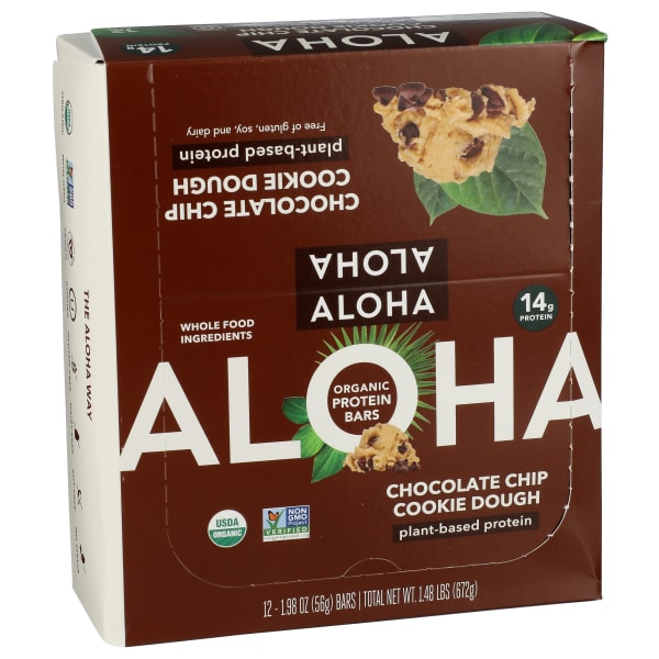 Aloha Plant Protein Bars, Chocolate Chip Cookie, 1.98 Oz, Total Qty 12