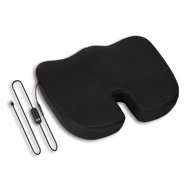 Mind Reader Heated Memory Foam Seat Cushion, 2-3/4inH x 13-1/2inW x 18inD, Black