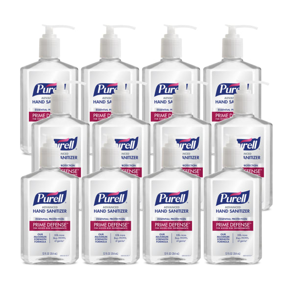 PURELL PRIME DEFENSE Advanced Hand Sanitizer, 12 fl oz Pump Bottle, Case of 12 Bottles