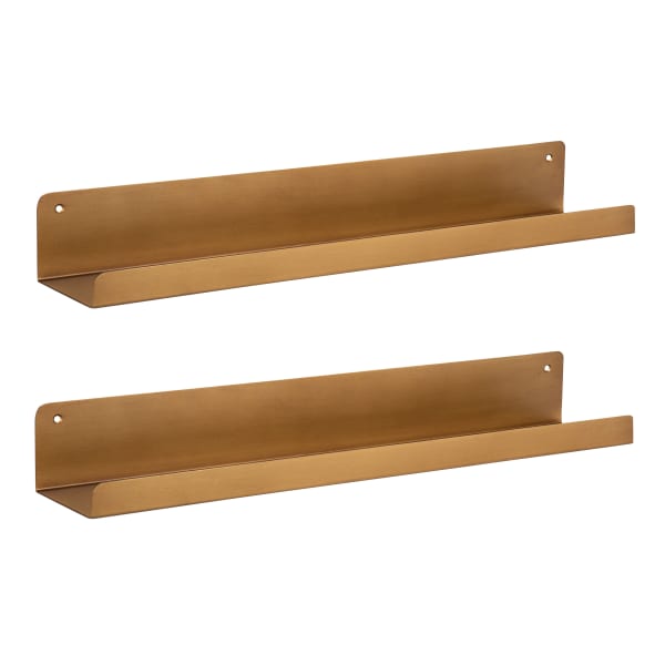 Kate and Laurel Mezzo Modern Metal Ledge Wall Shelves, 3inH x 23-3/4inW x 4-1/4inD, Gold, Set Of 2 Shelves